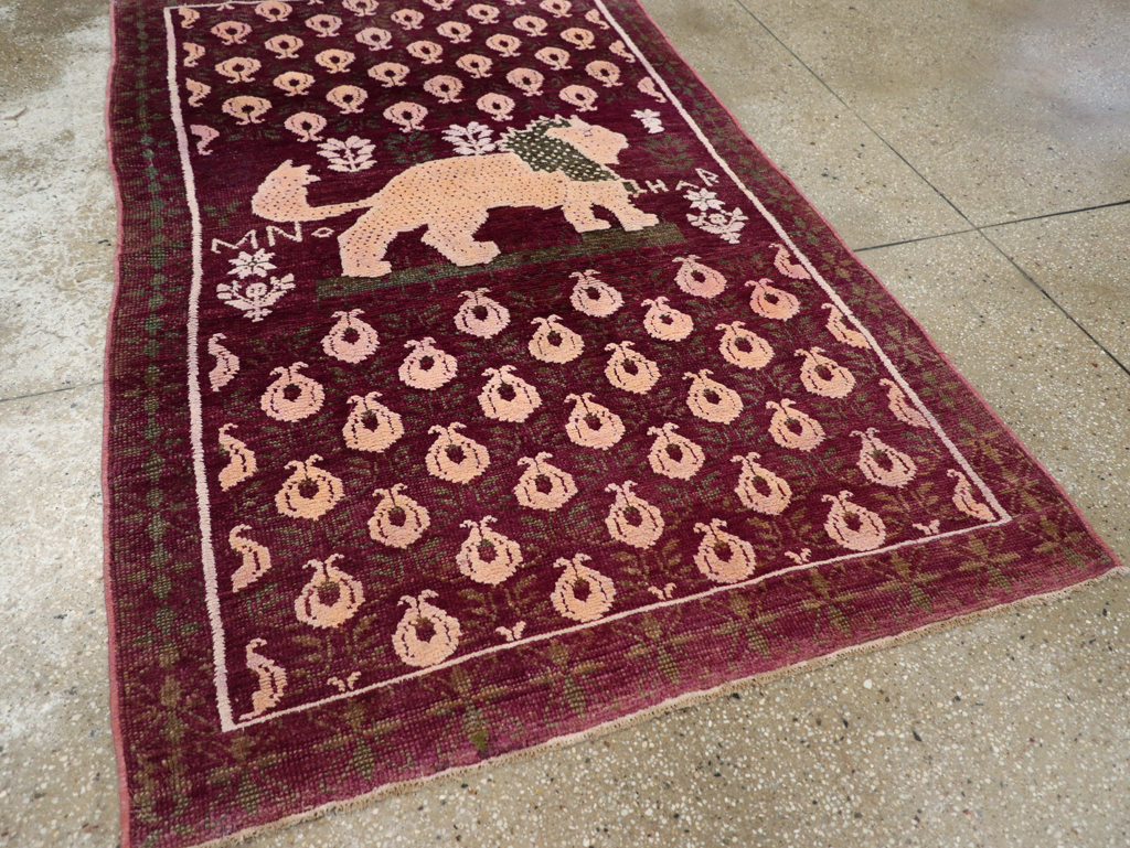 Vintage Pictorial Cotton Agra Rug, No.31638 - Gsblank