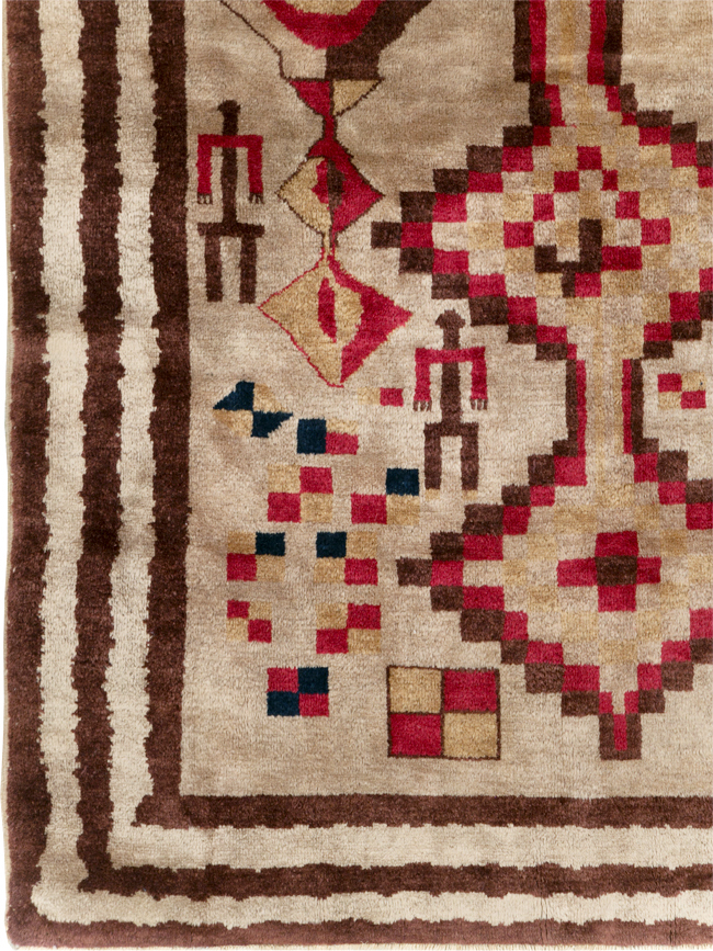 Vintage Turkish Tribal Art Deco Accent Carpet, No.31655 - Gsblank