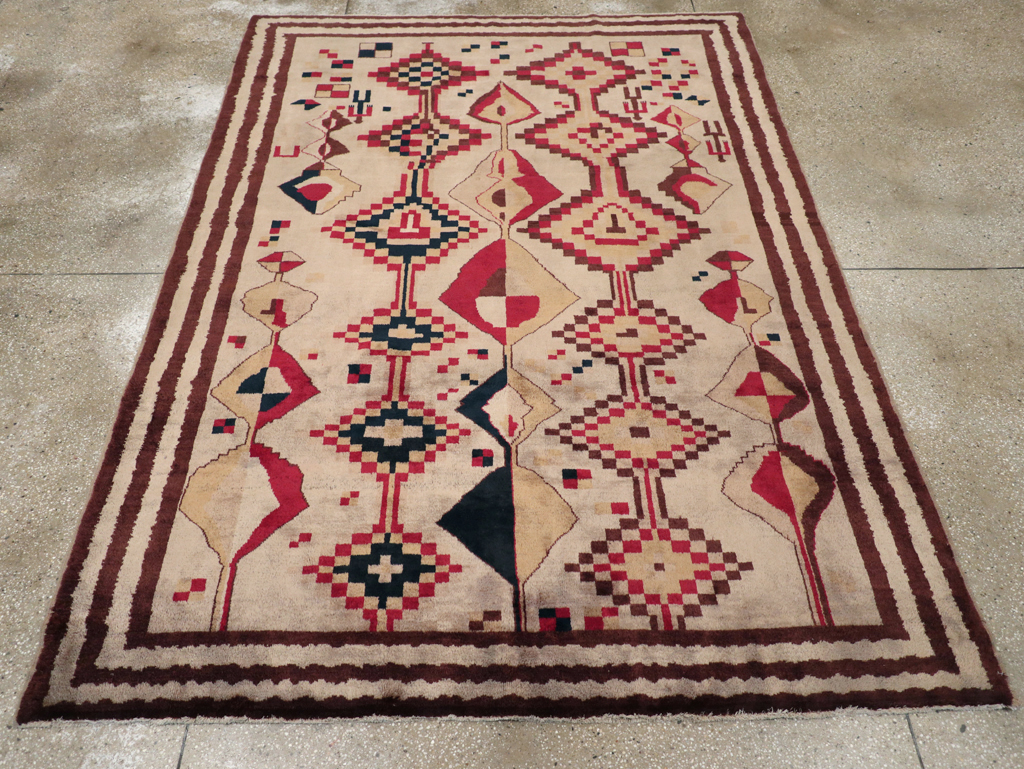 Vintage Turkish Tribal Art Deco Accent Carpet, No.31655 - Gsblank