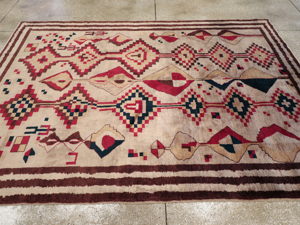 Vintage Turkish Tribal Art Deco Accent Carpet, No.31655 - Gsblank