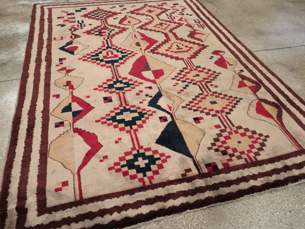 Vintage Turkish Tribal Art Deco Accent Carpet, No.31655 - Gsblank