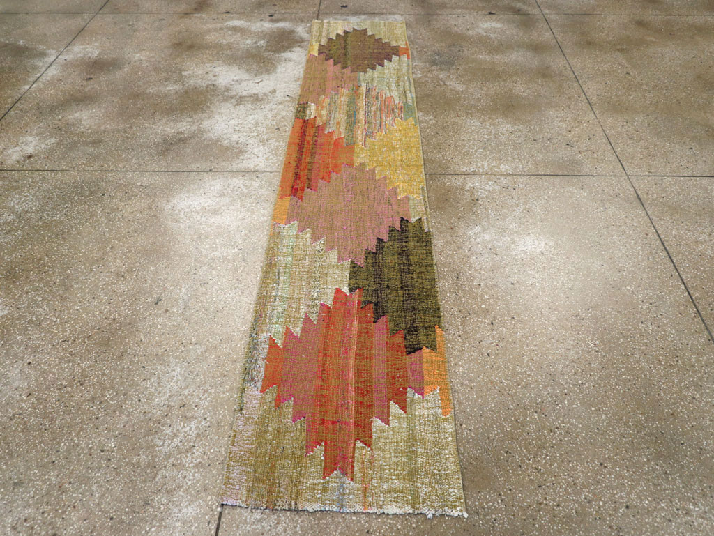 Modern Turkish Flatweave Runner, No.31697 - Gsblank