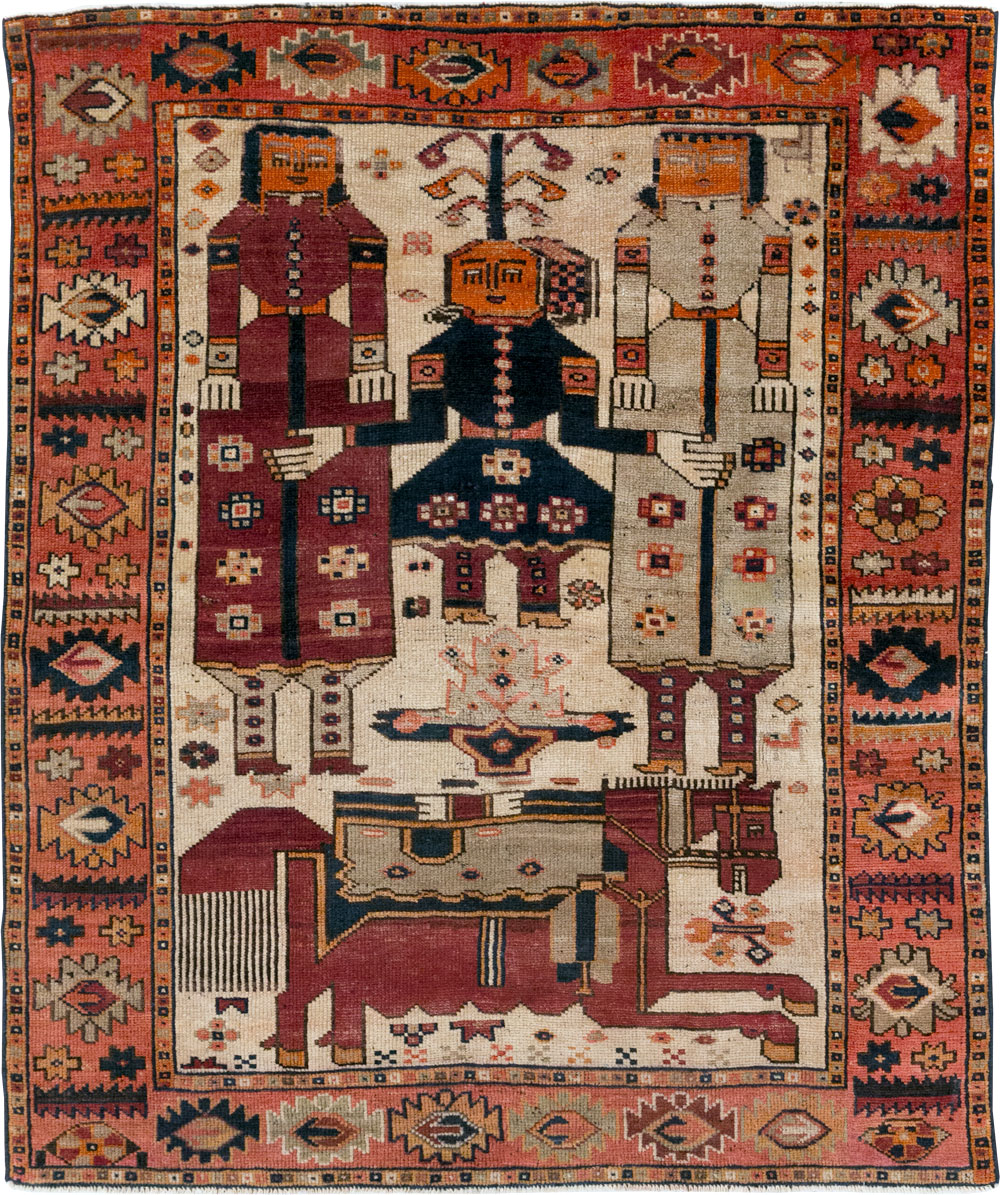 Vintage Persian Pictorial Bakhtiari Tribal Accent Rug, No.31741 - Gsblank