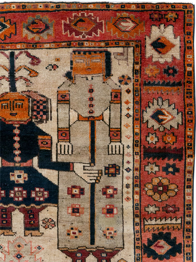 Vintage Persian Pictorial Bakhtiari Tribal Accent Rug, No.31741 - Gsblank