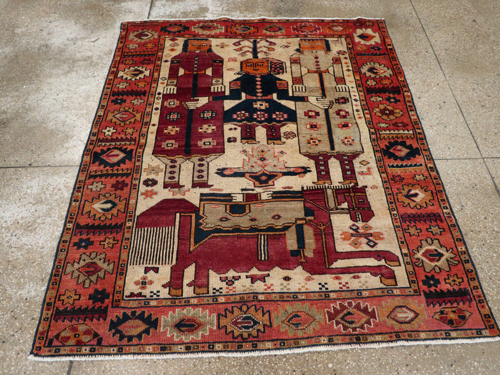 Vintage Persian Pictorial Bakhtiari Tribal Accent Rug, No.31741 - Gsblank