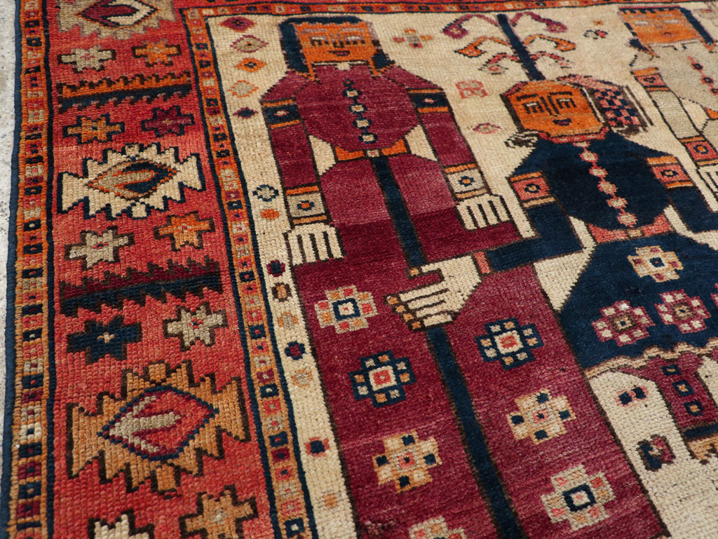 Vintage Persian Pictorial Bakhtiari Tribal Accent Rug, No.31741 - Gsblank
