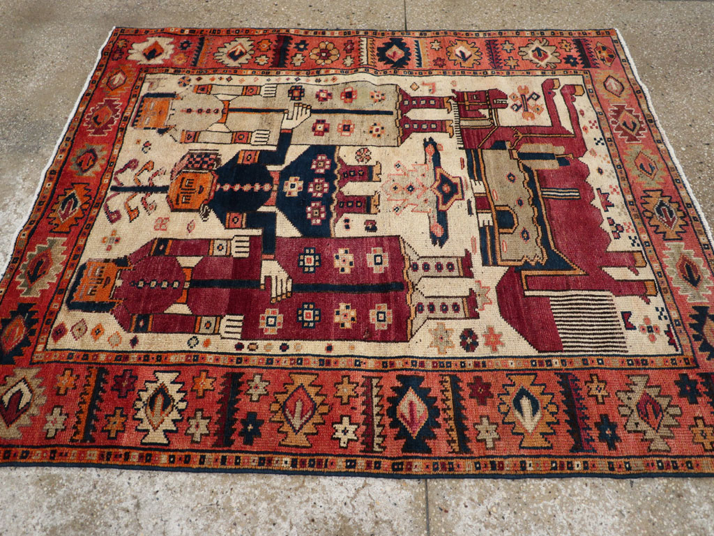 Vintage Persian Pictorial Bakhtiari Tribal Accent Rug, No.31741 - Gsblank
