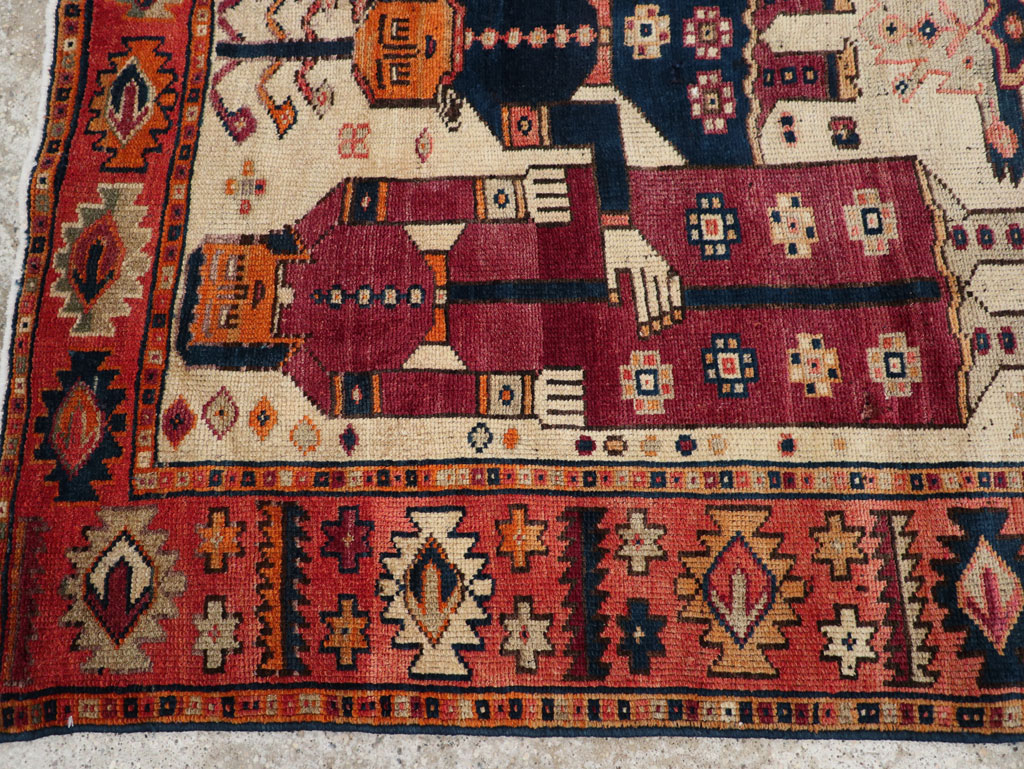 Vintage Persian Pictorial Bakhtiari Tribal Accent Rug, No.31741 - Gsblank