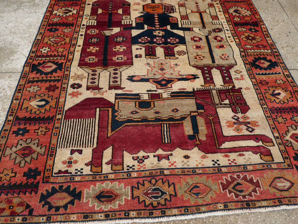 Vintage Persian Pictorial Bakhtiari Tribal Accent Rug, No.31741 - Gsblank