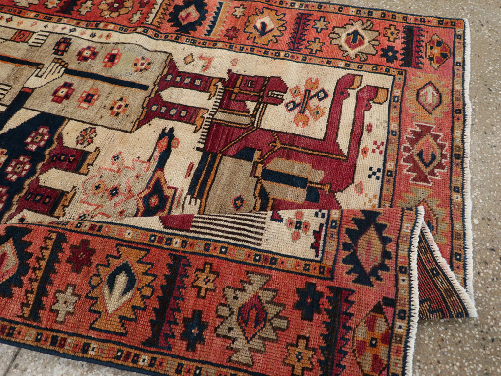 Vintage Persian Pictorial Bakhtiari Tribal Accent Rug, No.31741 - Gsblank
