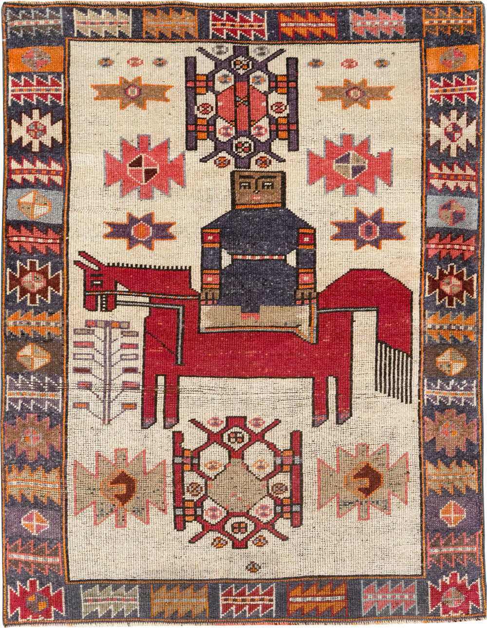 Vintage Persian Pictorial Bakhtiari Accent Rug, No.31742 - Gsblank