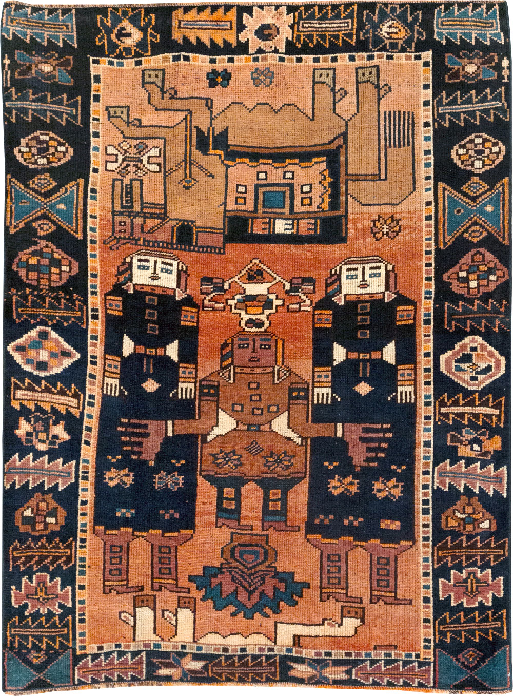 Vintage Persian Pictorial Bakhtiari Accent Rug, No.31743 - Gsblank
