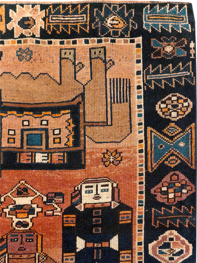 Vintage Persian Pictorial Bakhtiari Accent Rug, No.31743 - Gsblank