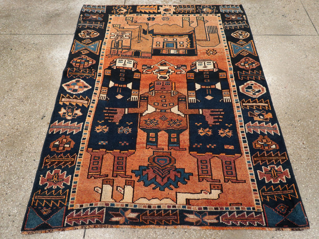 Vintage Persian Pictorial Bakhtiari Accent Rug, No.31743 - Gsblank