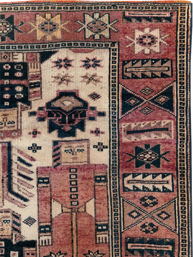 Vintage Persian Pictorial Bakhtiari Tribal Accent Rug, No.31744 - Gsblank