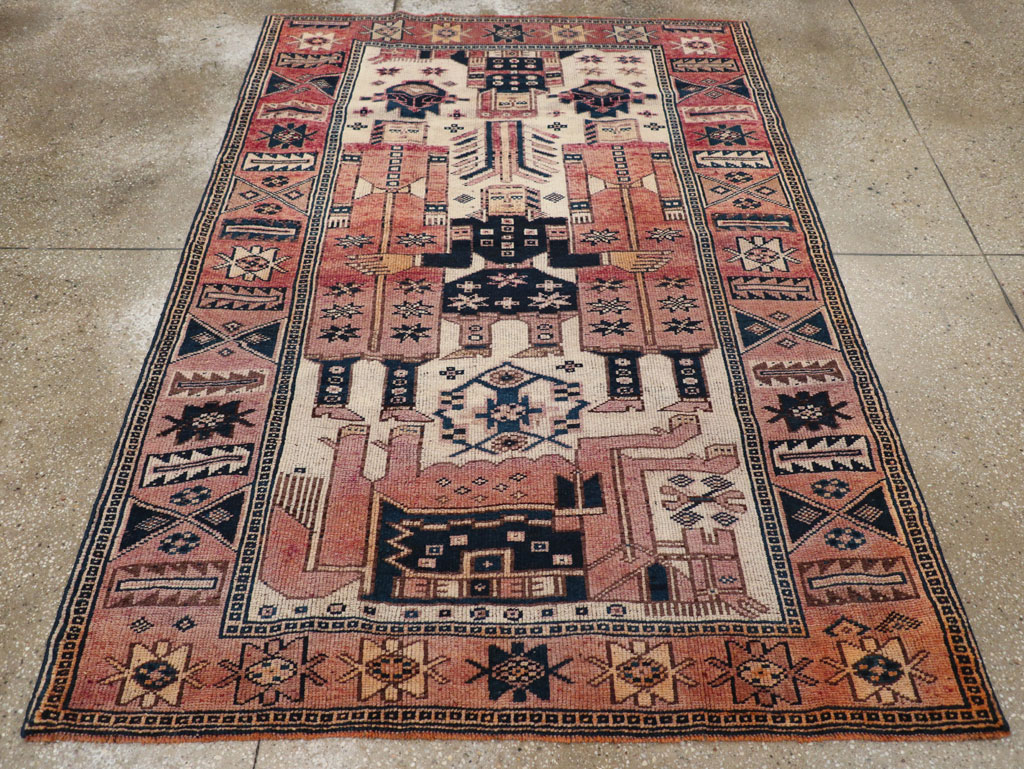 Vintage Persian Pictorial Bakhtiari Tribal Accent Rug, No.31744 - Gsblank