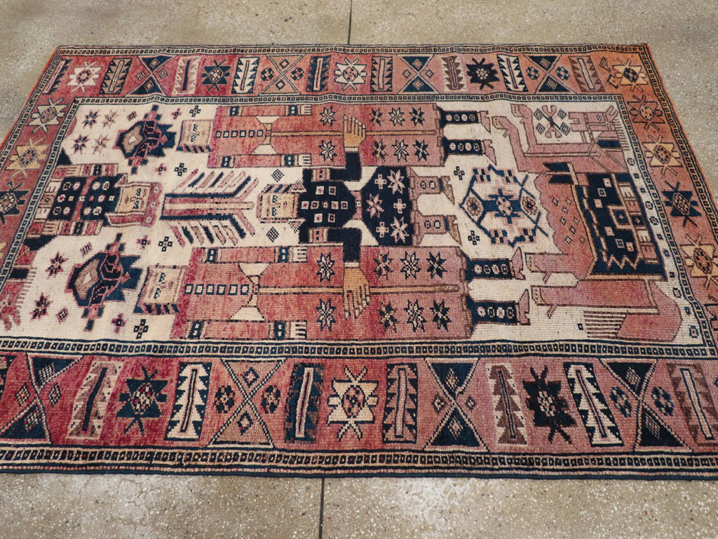 Vintage Persian Pictorial Bakhtiari Tribal Accent Rug, No.31744 - Gsblank