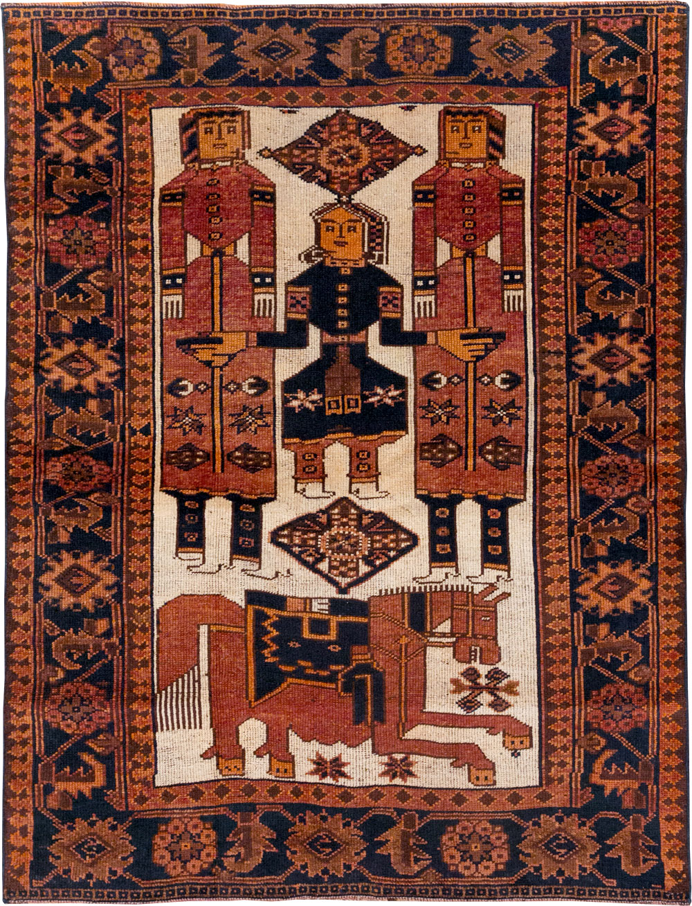 Vintage Persian Pictorial Bakhtiari Tribal Accent Rug, No.31745 - Gsblank