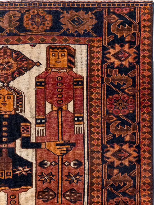 Vintage Persian Pictorial Bakhtiari Tribal Accent Rug, No.31745 - Gsblank