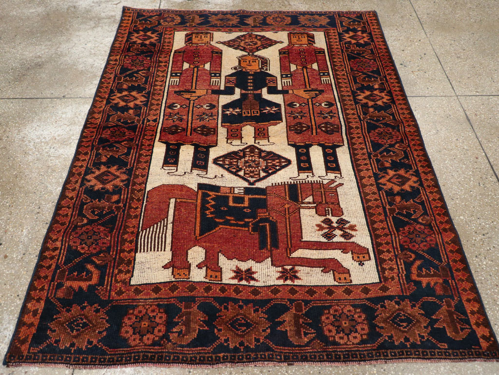 Vintage Persian Pictorial Bakhtiari Tribal Accent Rug, No.31745 - Gsblank