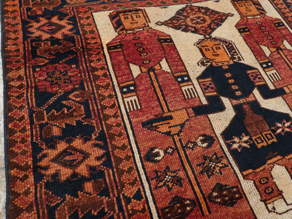Vintage Persian Pictorial Bakhtiari Tribal Accent Rug, No.31745 - Gsblank