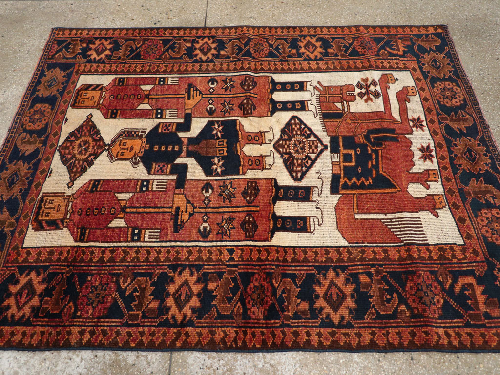 Vintage Persian Pictorial Bakhtiari Tribal Accent Rug, No.31745 - Gsblank