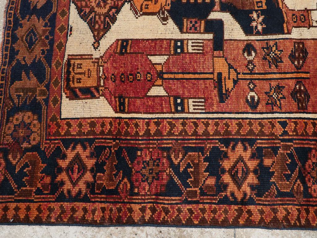 Vintage Persian Pictorial Bakhtiari Tribal Accent Rug, No.31745 - Gsblank