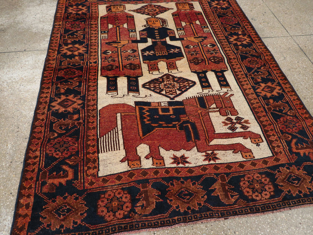 Vintage Persian Pictorial Bakhtiari Tribal Accent Rug, No.31745 - Gsblank