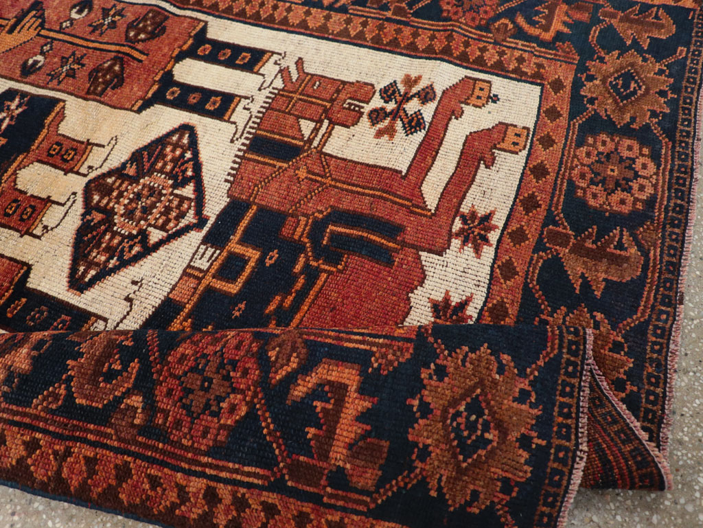 Vintage Persian Pictorial Bakhtiari Tribal Accent Rug, No.31745 - Gsblank