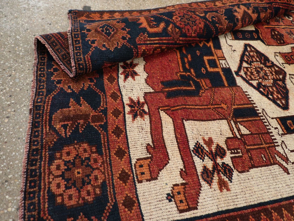 Vintage Persian Pictorial Bakhtiari Tribal Accent Rug, No.31745 - Gsblank