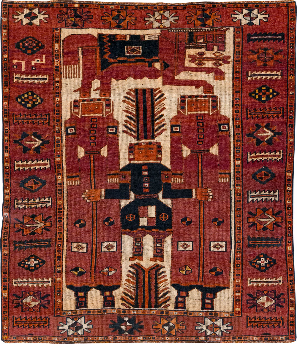 Vintage Persian Pictorial Bakhtiari Tribal Accent Rug, No.31751 - Gsblank