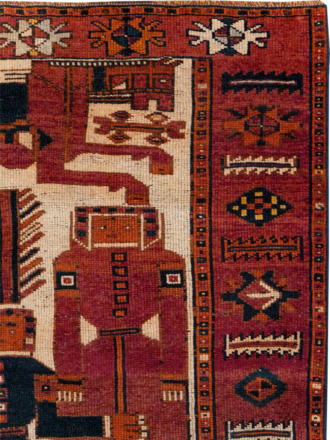 Vintage Persian Pictorial Bakhtiari Tribal Accent Rug, No.31751 - Gsblank