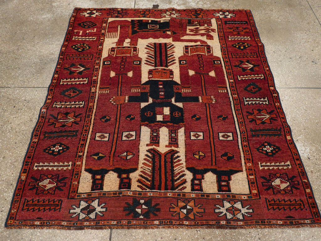 Vintage Persian Pictorial Bakhtiari Tribal Accent Rug, No.31751 - Gsblank
