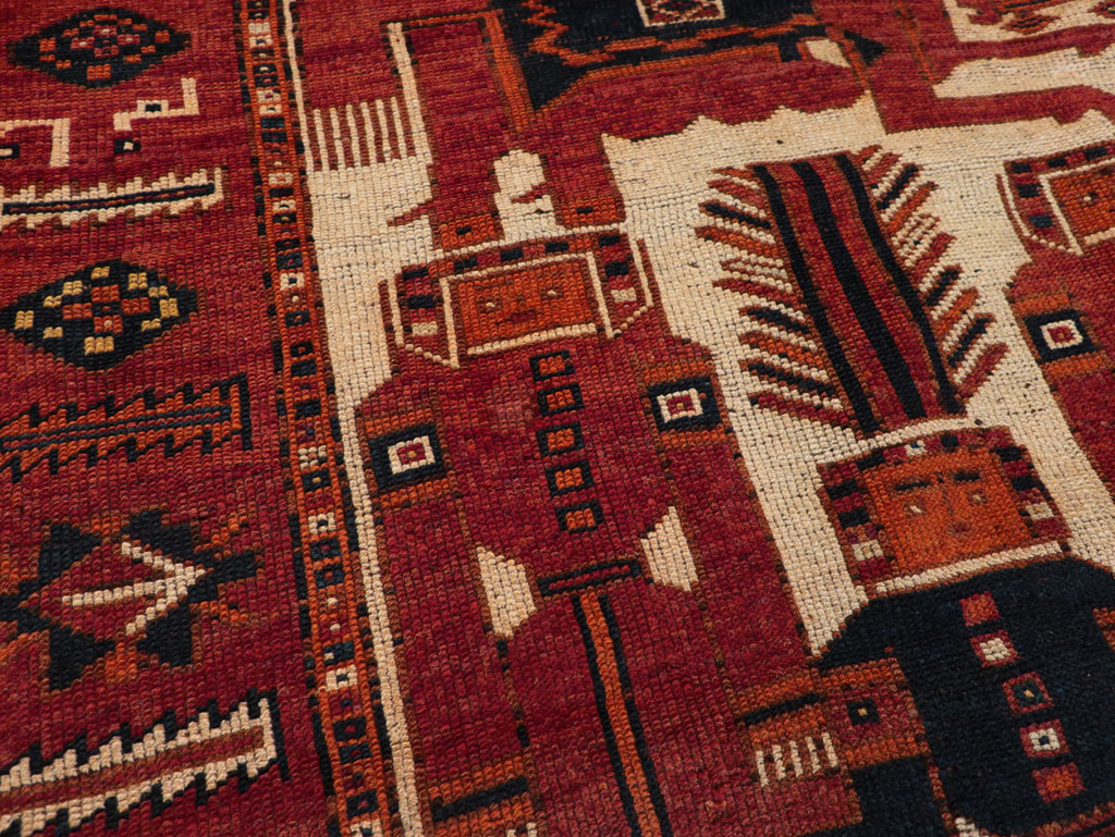 Vintage Persian Pictorial Bakhtiari Tribal Accent Rug, No.31751 - Gsblank