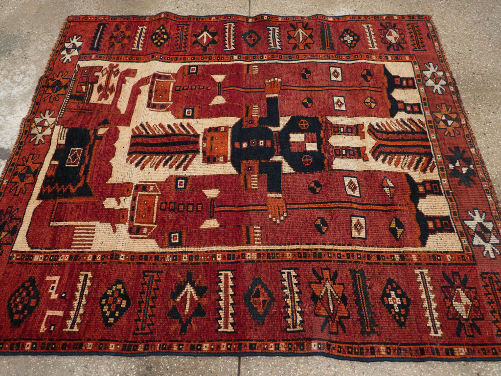 Vintage Persian Pictorial Bakhtiari Tribal Accent Rug, No.31751 - Gsblank