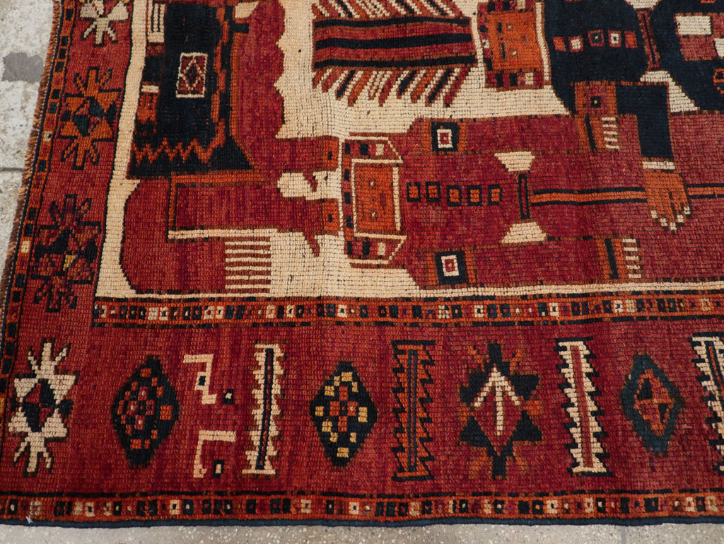 Vintage Persian Pictorial Bakhtiari Tribal Accent Rug, No.31751 - Gsblank