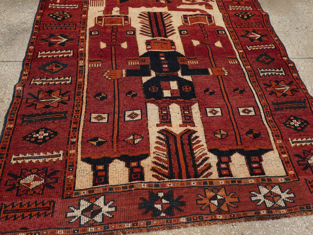 Vintage Persian Pictorial Bakhtiari Tribal Accent Rug, No.31751 - Gsblank