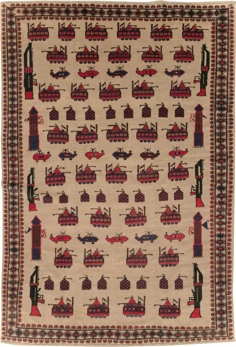 Vintage Afghan Pictorial War Rug, No.31782 - Gsblank