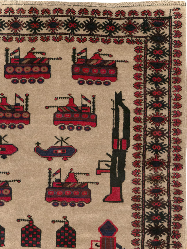 Vintage Afghan Pictorial War Rug, No.31782 - Gsblank