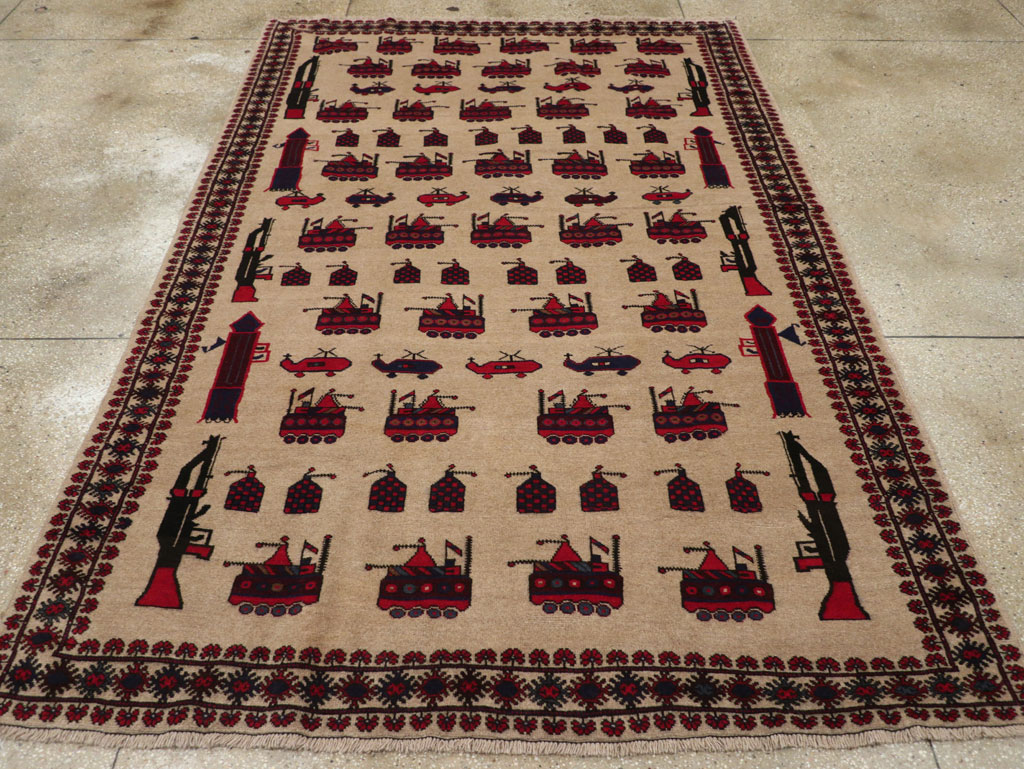 Vintage Afghan Pictorial War Rug, No.31782 - Gsblank