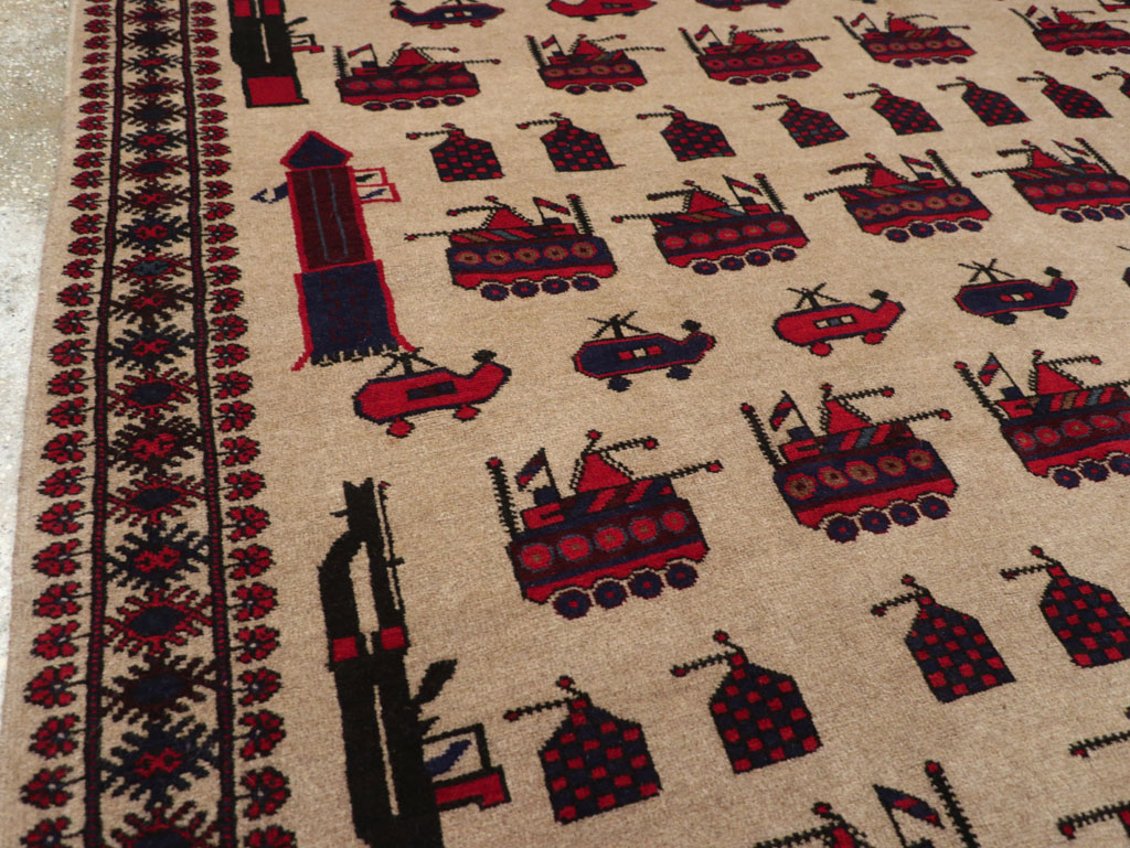 Vintage Afghan Pictorial War Rug, No.31782 - Gsblank