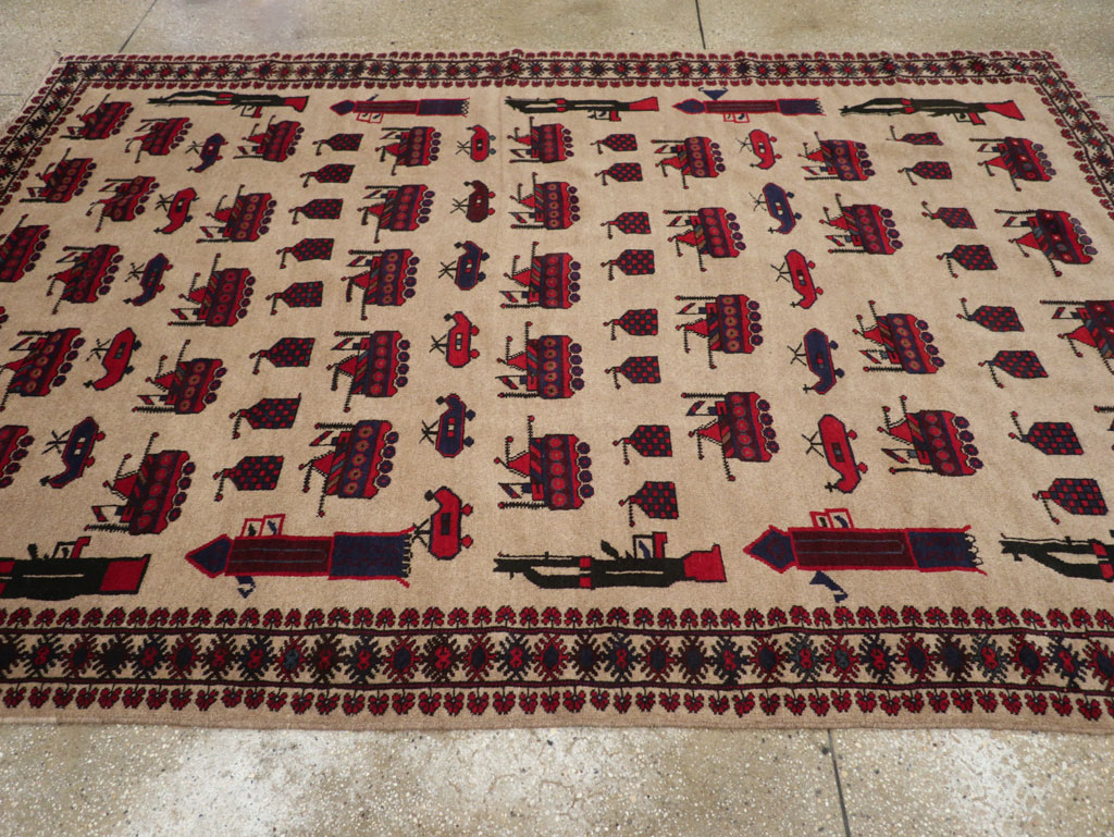 Vintage Afghan Pictorial War Rug, No.31782 - Gsblank
