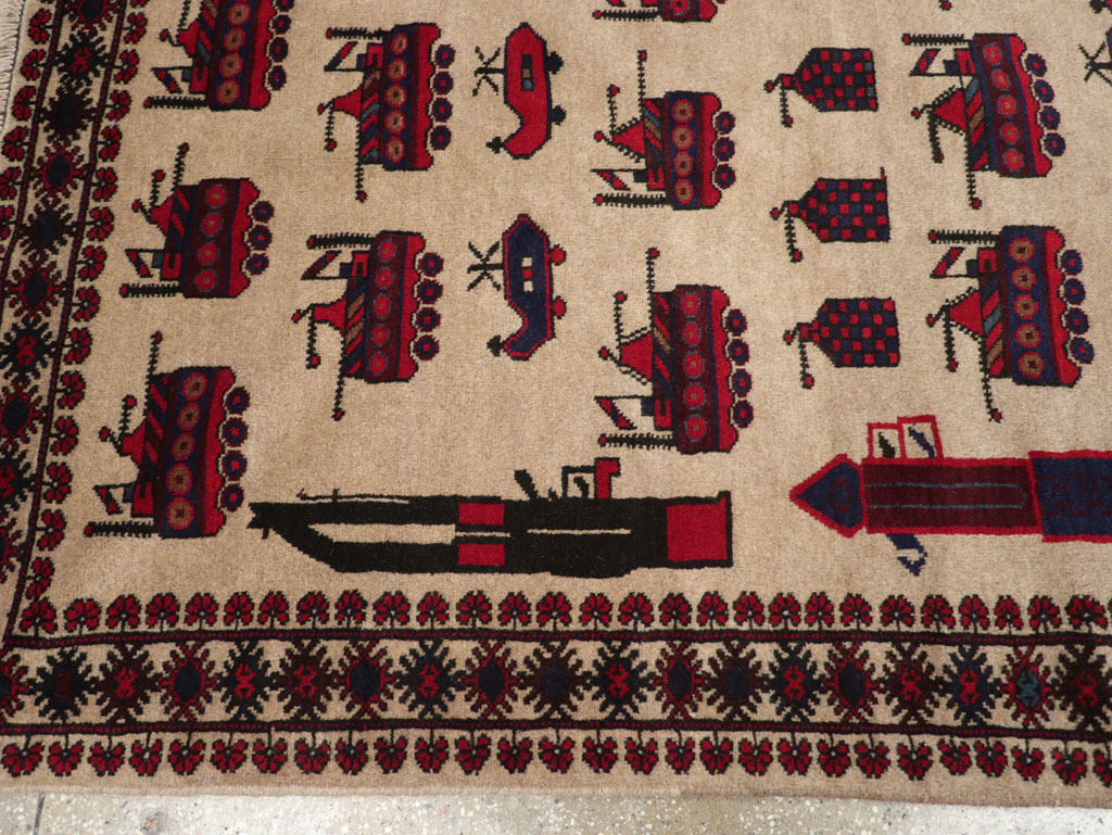Vintage Afghan Pictorial War Rug, No.31782 - Gsblank