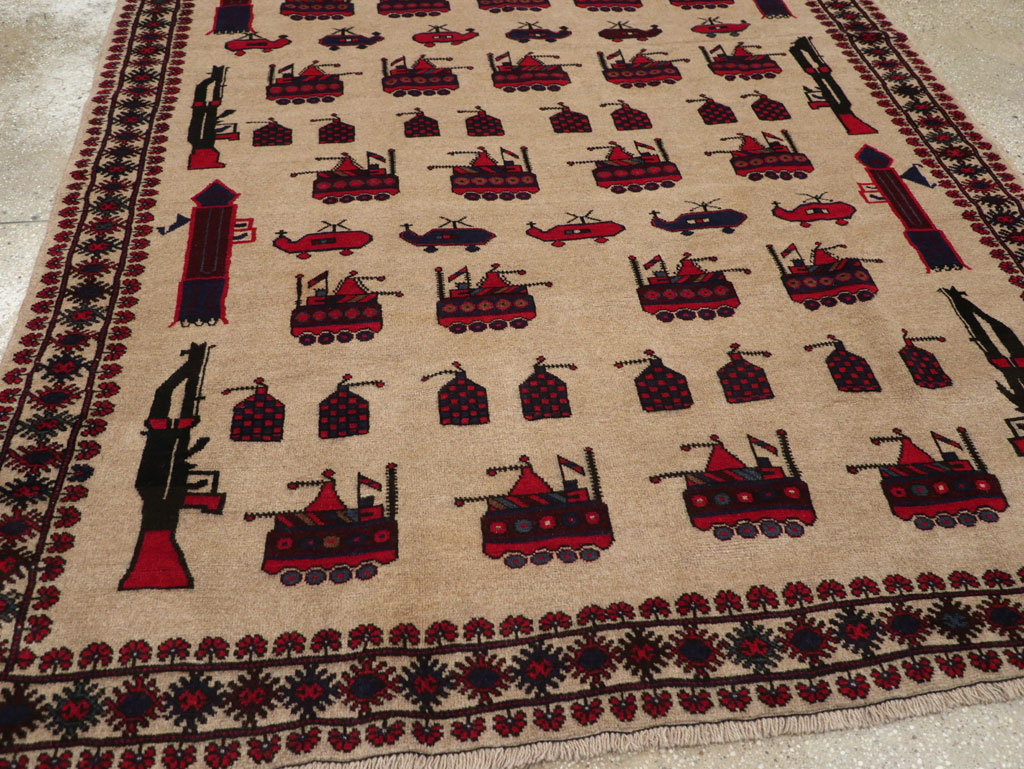 Vintage Afghan Pictorial War Rug, No.31782 - Gsblank