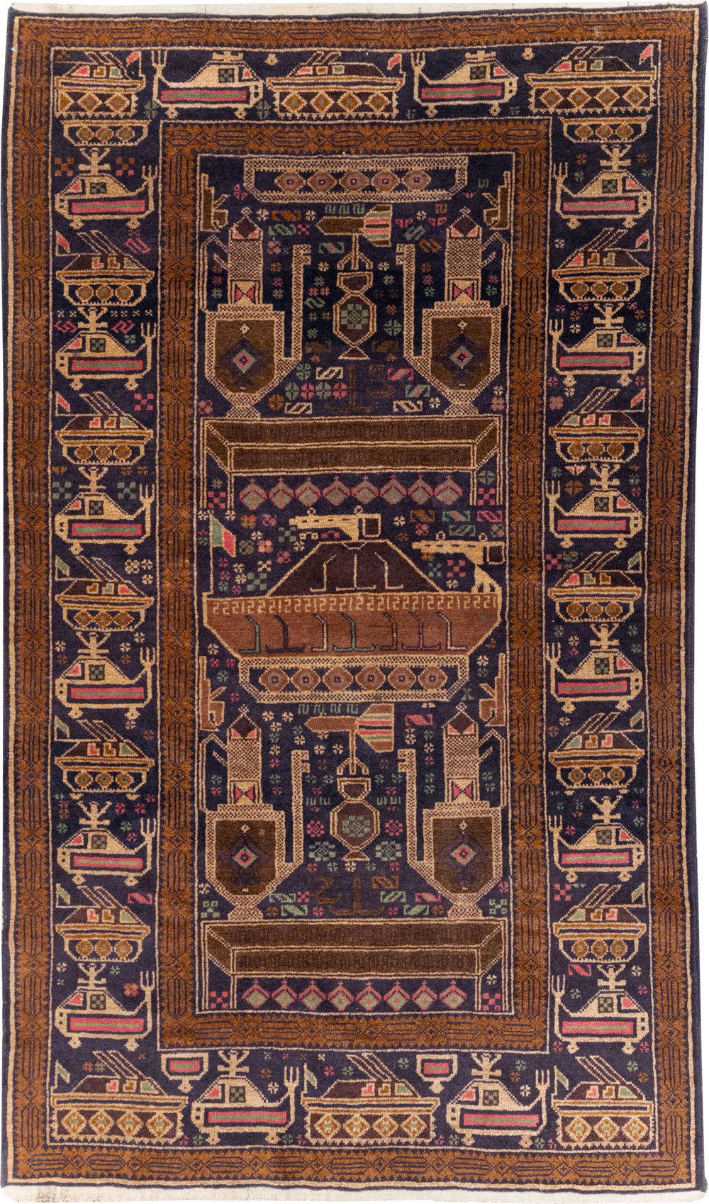 Vintage Afghan Pictorial War Rug, No.31785 - Gsblank