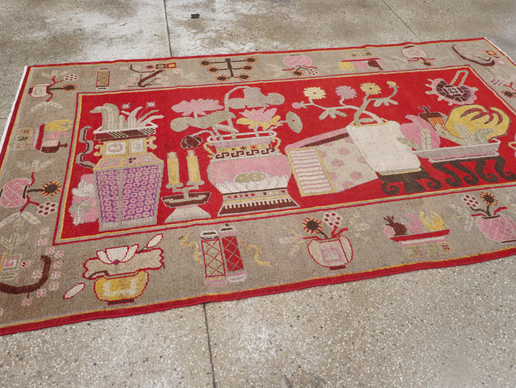 Antique East Turkestan Pictorial Vase Khotan Rug, No.31790 - Gsblank