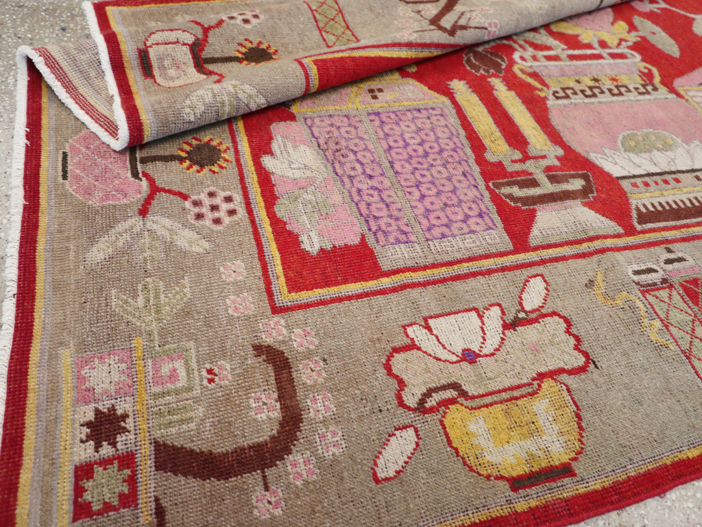 Antique East Turkestan Pictorial Vase Khotan Rug, No.31790 - Gsblank