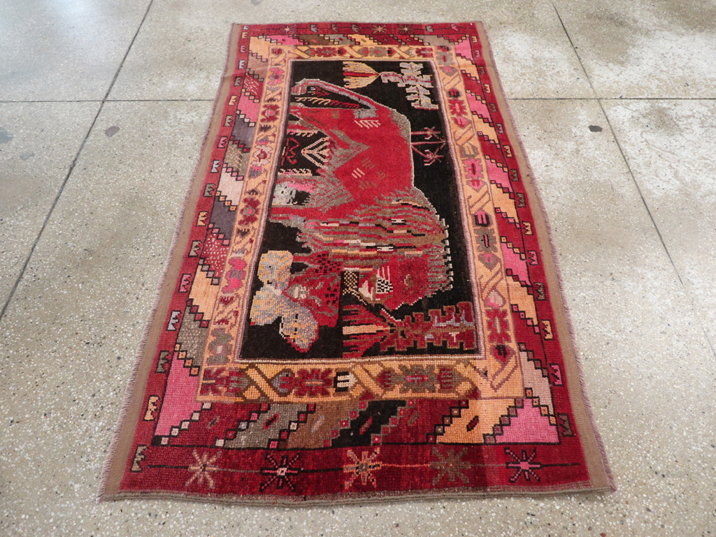 Vintage Turkish Pictorial Throw Rug, No.31802 - Gsblank