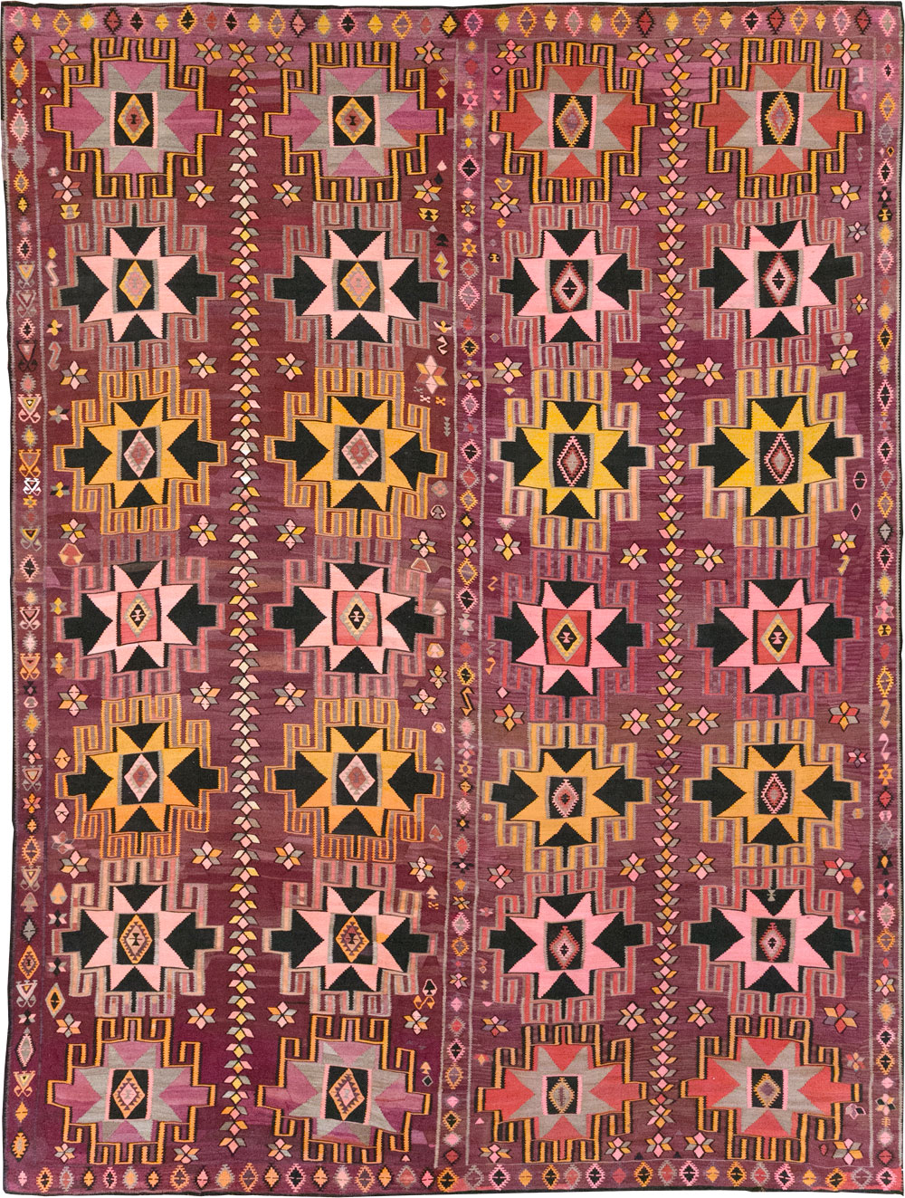 Vintage Turkish Flatweave Kilim Large Room Size Carpet, No.31831 - Gsblank