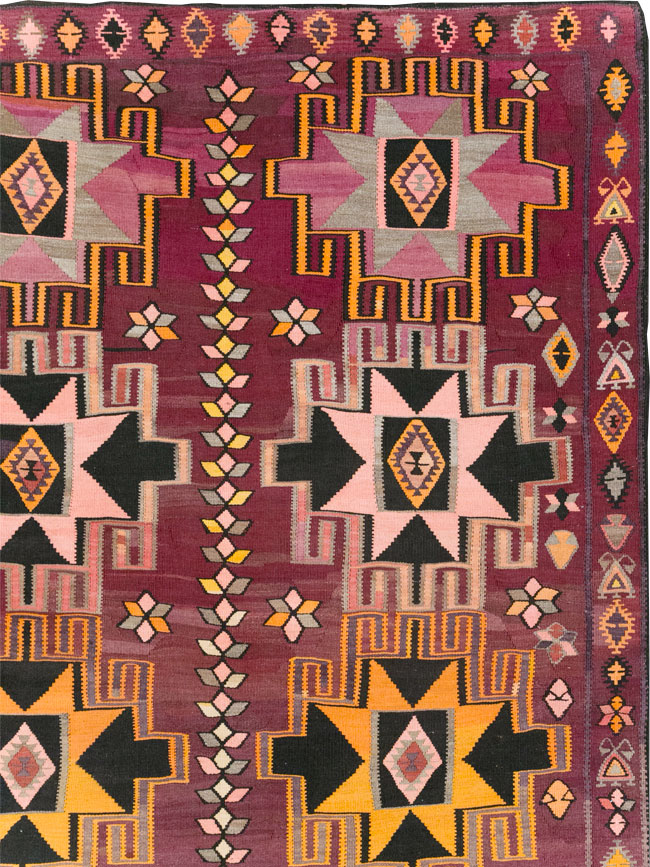 Vintage Turkish Flatweave Kilim Large Room Size Carpet, No.31831 - Gsblank